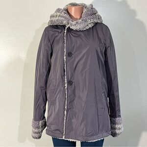 Centigrade Button Closure Reversible Plaid Sherpa Jacket